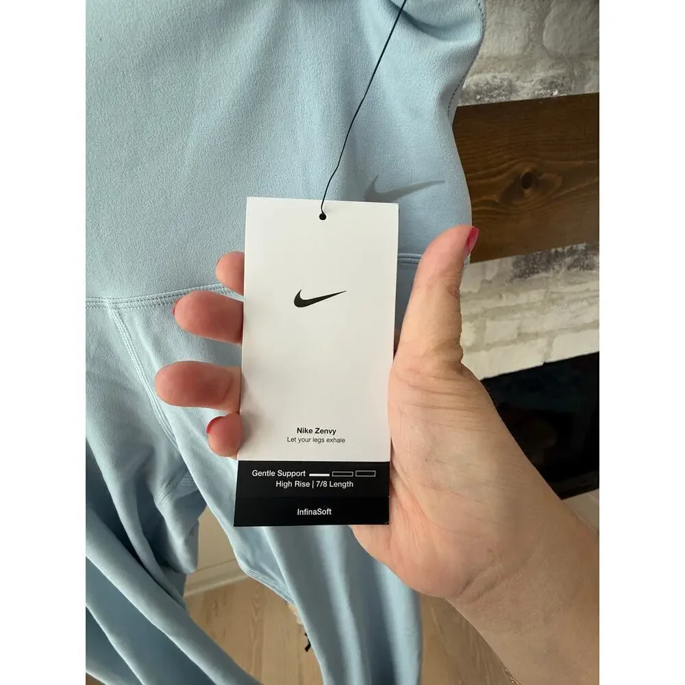 Nike Zenvy Women's Light Armoury Blue Black High-Waisted 7/8 Leggings Size M